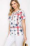 Women Star Print Short Sleeve Top - White