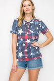 Women Star Print Short Sleeve Top - Blue