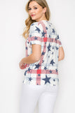Women Star Print Short Sleeve Top - White