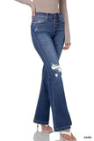 Zenana Mid-Rise Distressed Button Fly Flare Jeans