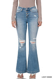 Zenana Mid Rise Distressed Button Fly Flare Jeans