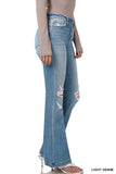 Zenana Mid Rise Distressed Button Fly Flare Jeans