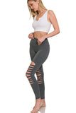 Athletic Knee Cut Out High Waisted Leggings - Gray
