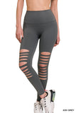 Athletic Knee Cut Out High Waisted Leggings - Gray