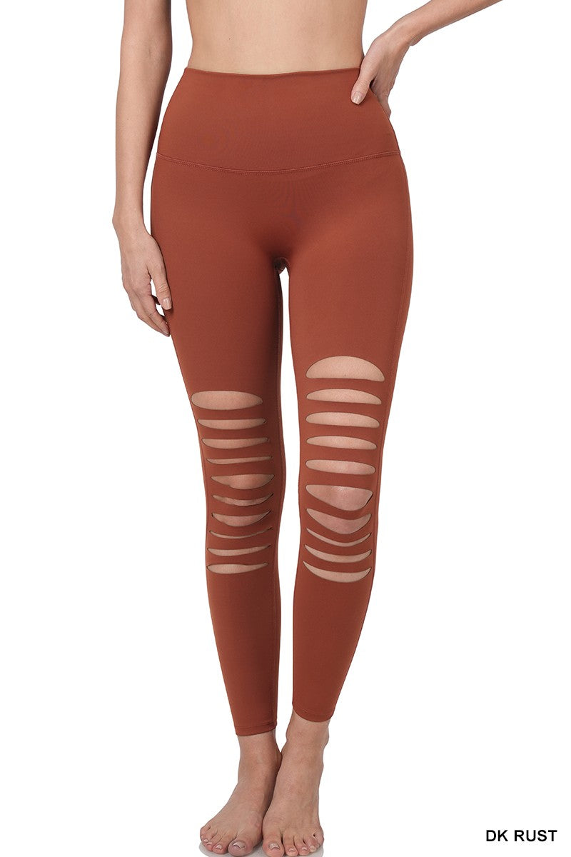 Athletic Knee Cut Out High Waisted Leggings Rust