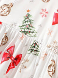 Toddler Christmas Tree & Bow Long Sleeve Dress