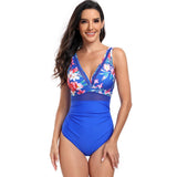 Royal Blue V-Neck One Piece Lace Trim Swimsuit