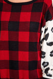 Curvy Plaid & Animal Print Long Sleeve Top