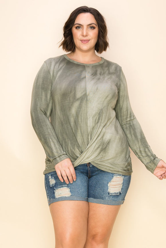 Curvy Tie Dye Top - Olive