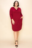 Curvy Solid 3/4 Sleeve Loose Fit Dress