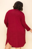 Curvy Solid 3/4 Sleeve Loose Fit Dress