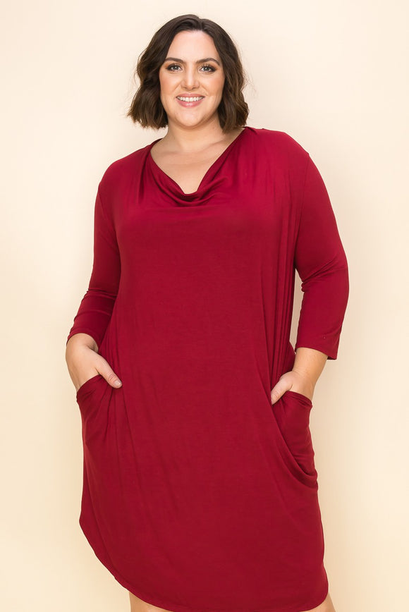 Curvy Solid 3/4 Sleeve Loose Fit Dress