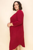Curvy Solid 3/4 Sleeve Loose Fit Dress