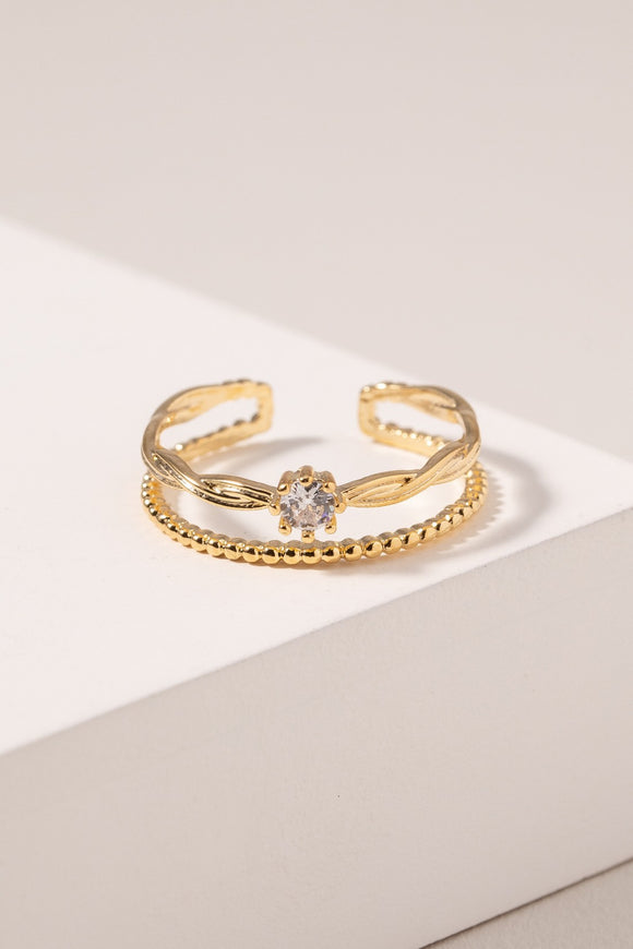 Rhinestone Twist Double Open Ring - Silver