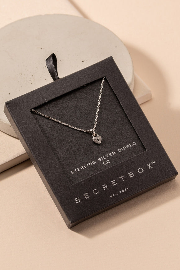 Mini Heart Lock Charm Necklace - Silver