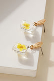 Square Resin Flower Dangling Earrings - Yellow