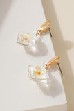 Square Resin Flower Dangling Earrings - White