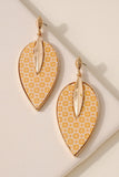 Leaf Shaped Wood Dangling Earrings - Mustard