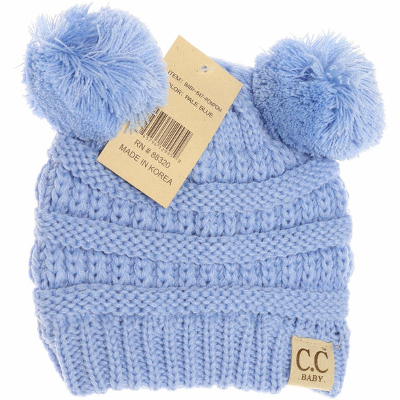 BABY Solid Double Pom CC Beanie: Pale Blue