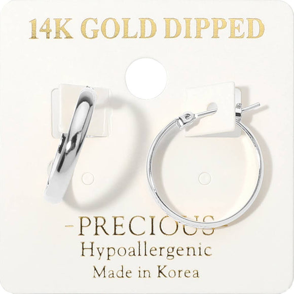 14K Gold Dipped Hypoallergenic Hoop Earrings: Silver