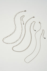 Set of Three Different Chain Necklace - Silver