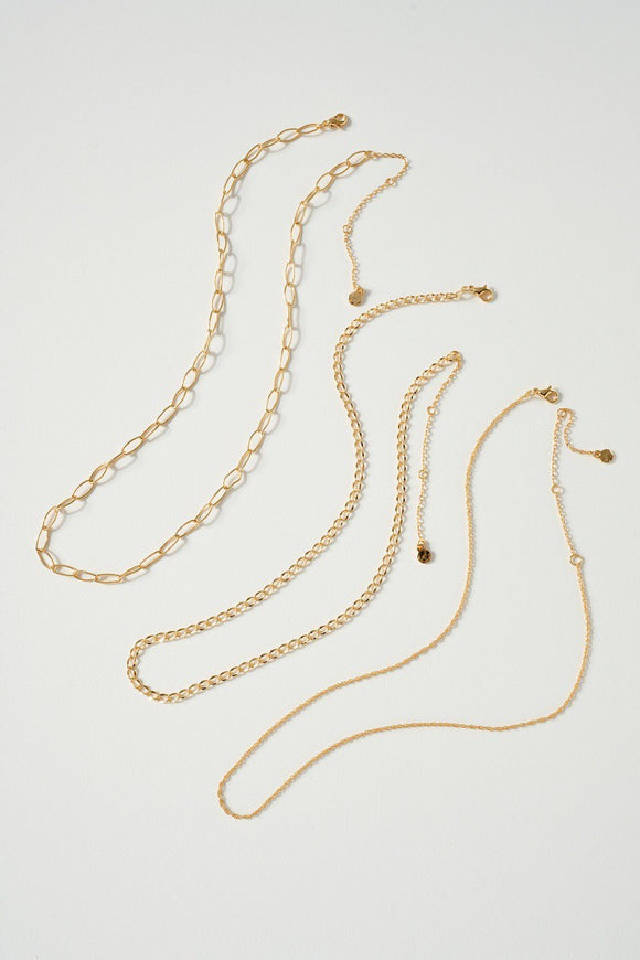 Set of Three Different Chain Necklace - Gold
