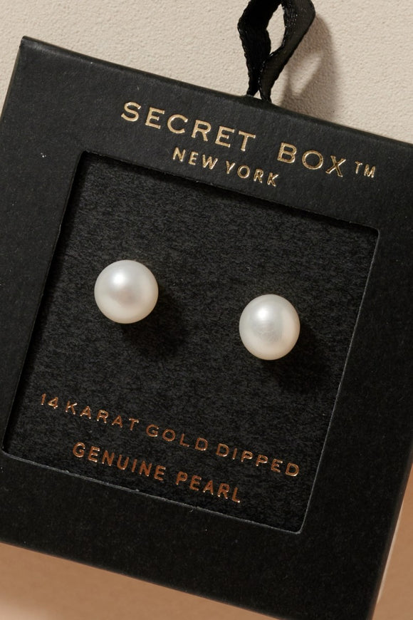 Secret Box Pearl Gold Dipped Stud Earrings
