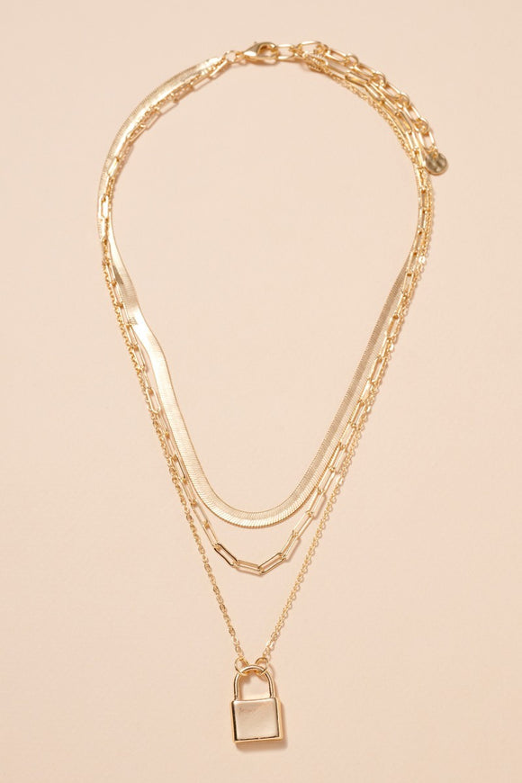 Lock Charm Layered Necklace - Gold