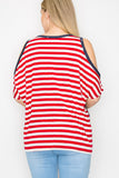 Cutout On Sleeve Star And Striped Printed Top