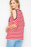 Cutout On Sleeve Star And Striped Printed Top