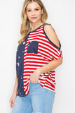Cutout On Sleeve Star And Striped Printed Top