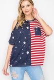 Cutout On Sleeve Star And Striped Printed Top