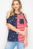Cutout On Sleeve Star And Striped Printed Top
