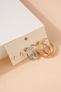 Pear Hoop Earrings Set - Metallic