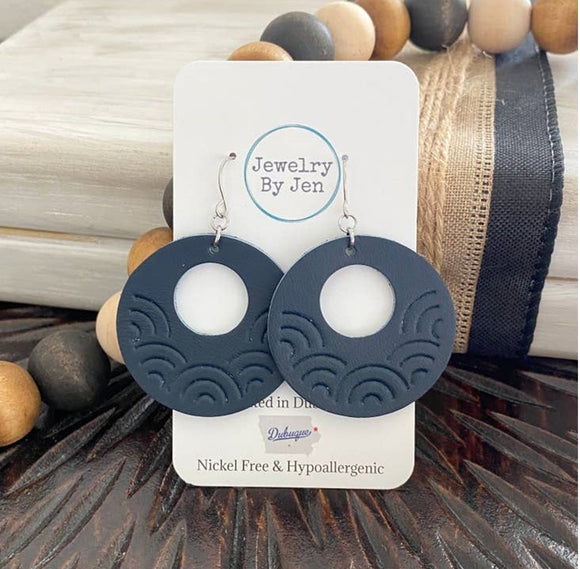 Embossed Rainbow Circle Earrings - Navy Blue