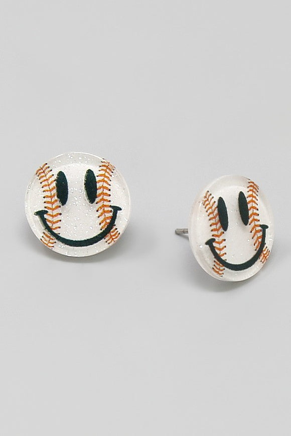 Baseball Smiley Face Acrylic Stud Earrings