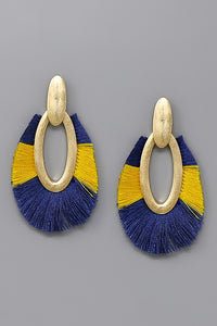 Sports Theme Fringed Oval Hoop Earrings