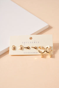 Key Lock Stud Earrings Set - Gold