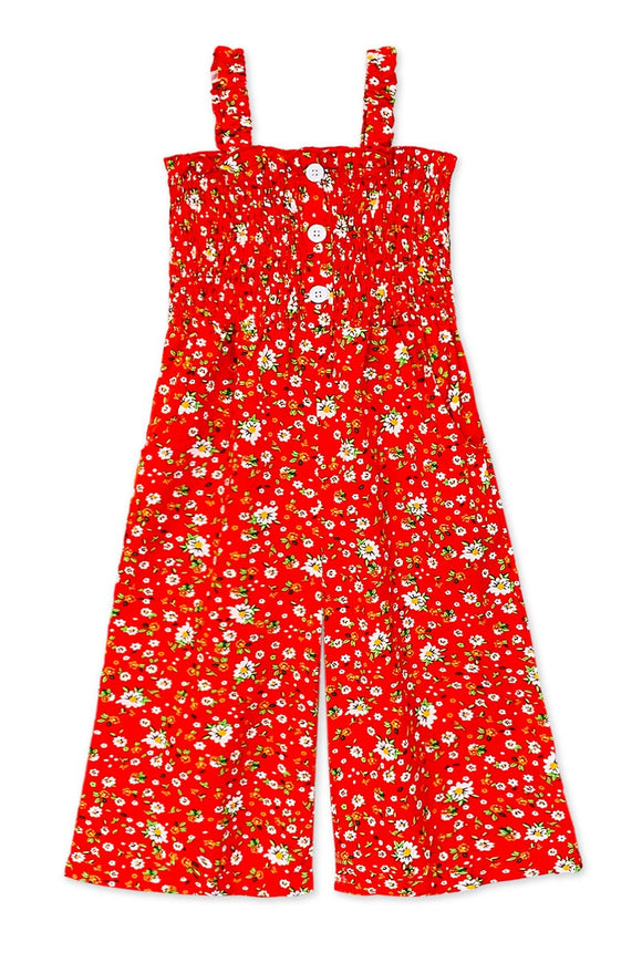 Girl's Red Floral Jumpsuit