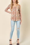 Aztec Print Henley Top - Rust