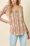 Aztec Print Henley Top - Rust