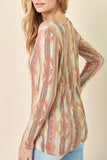 Aztec Print Henley Top - Rust
