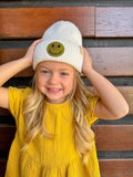 KIDS CC Rhinestone Smiley Face Cuff Beanie: Ivory