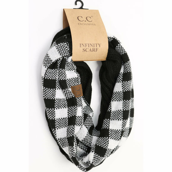 Buffalo Check Knit Scarf: Black/White