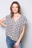 Fuzzy Houndstooth Button Front Sweater Vest Top