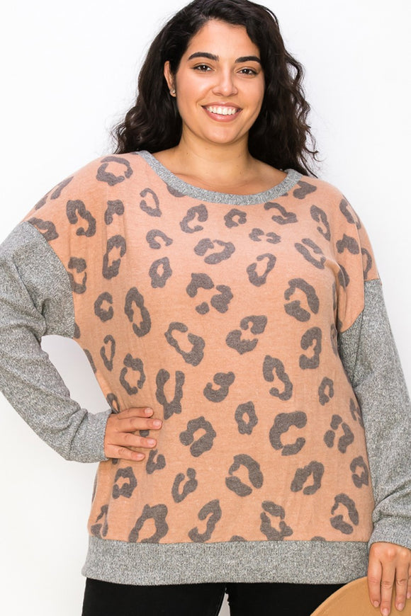 Curvy Animal Print Oversize Top - Rust