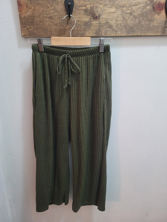 Girl's Ribbed Pants - Olive