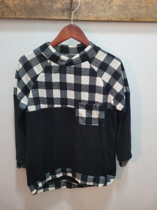 Girl's Buffalo Plaid Pocket Tee - White/Black