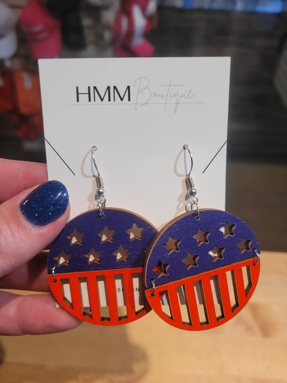 Patriotic Stars & Stripes Round Earrings