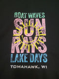 Adult "Boat Waves Sun Rays" Graphic Hoodie - Black